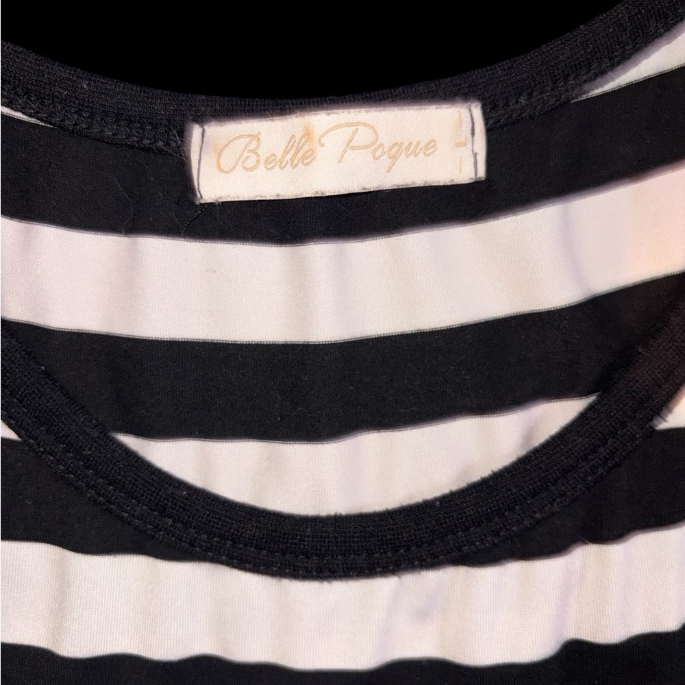 Striped Black and White Top with Red Skirt Dress - Picture 3 of 13